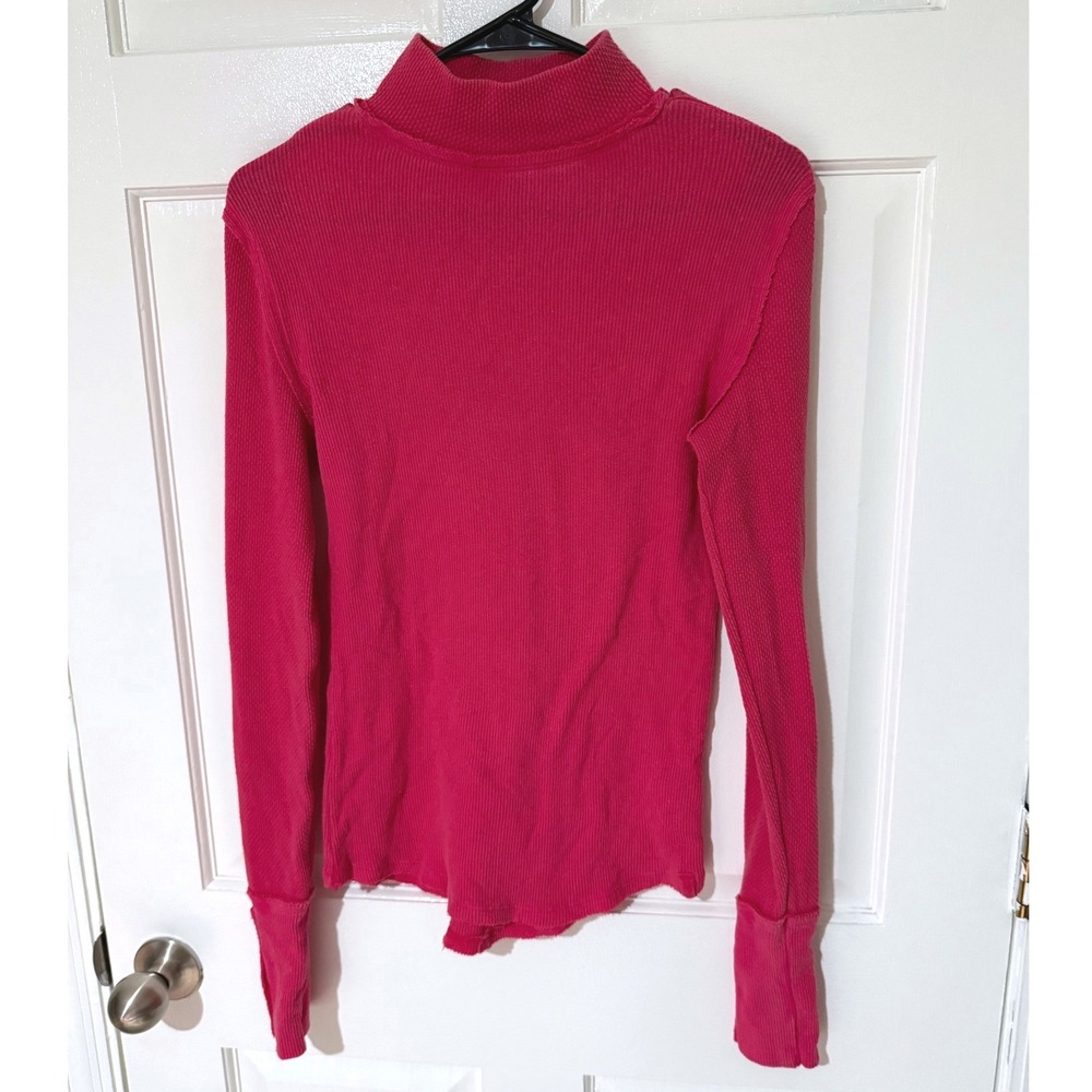 We The Free Free People Pink Mock Neck Ribbed Thermal Knit Top Small OB1388176